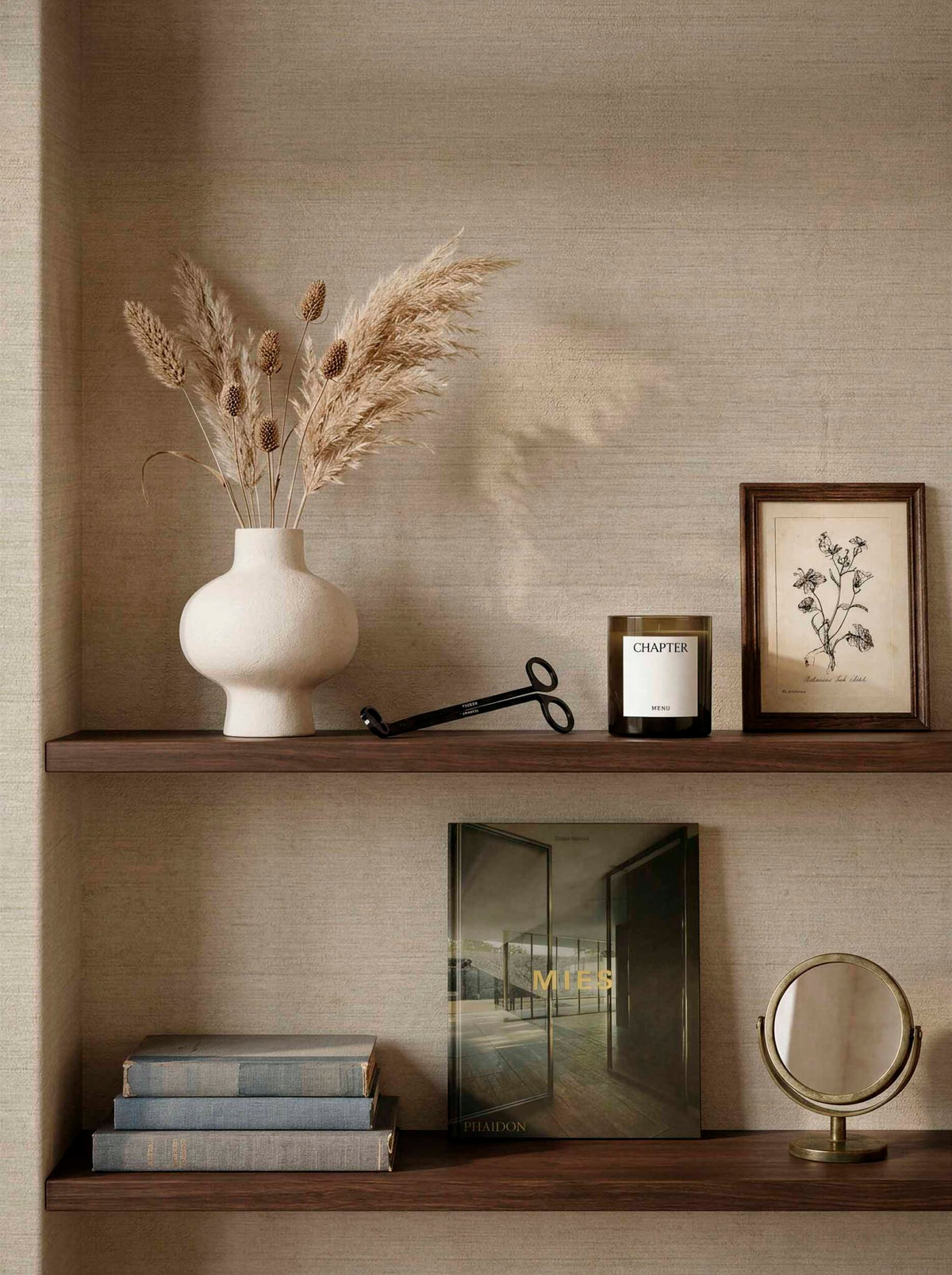 Linum-I contract wallcovering by Coordonné in Beige/Nude 64945917, shown in a styled room
