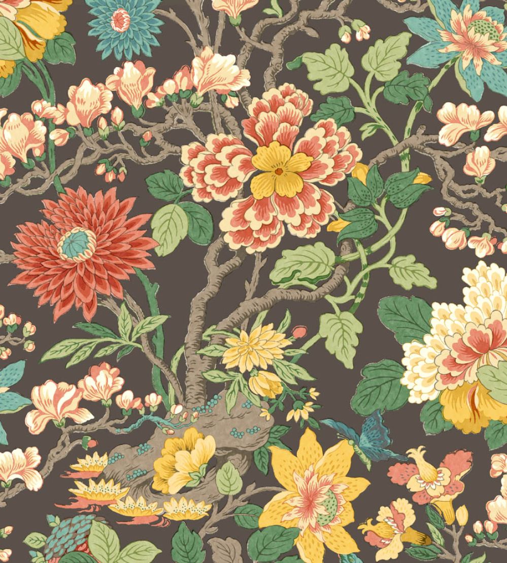 Little Magnolia Wallpaper by GP & J Baker Charcoal/Jewel
