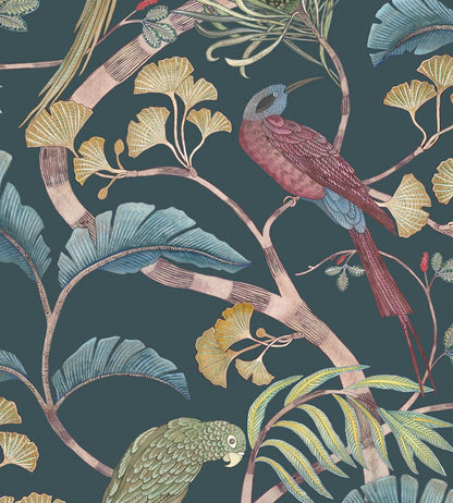 Living Branches Wallpaper by Josephine Munsey Dark Teal, Yellow and Olive