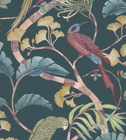 Living Branches Wallpaper by Josephine Munsey Dark Teal, Yellow and Olive