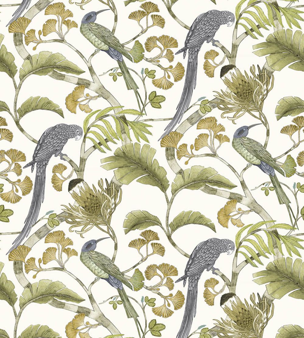 Living Branches Wallpaper by Josephine Munsey Hilles White and Greens