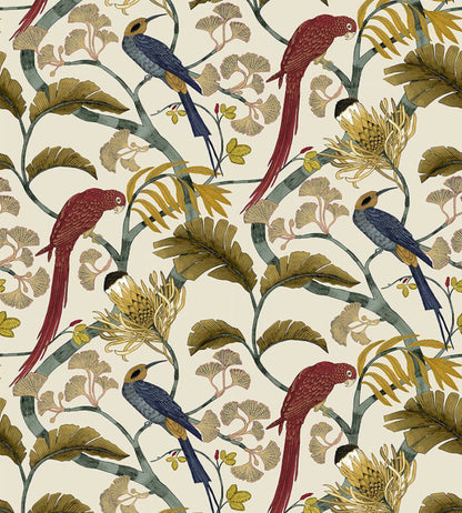 Living Branches Wallpaper by Josephine Munsey Red Turquoise and Ecru