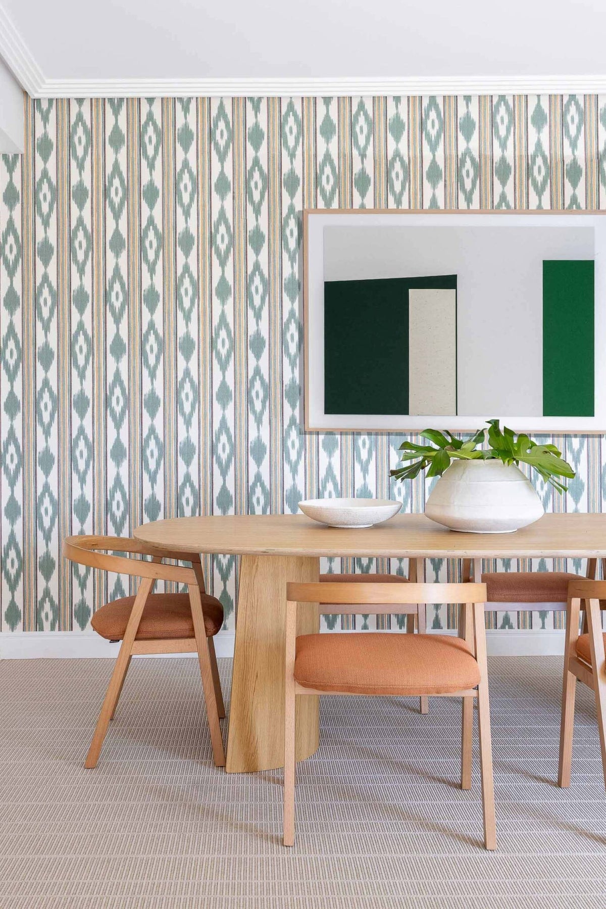 Lloseta wallpaper by Coordonné in Green, shown in a styled room