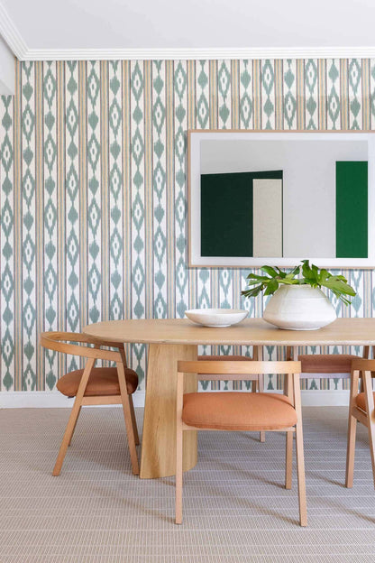 Lloseta wallpaper by Coordonné in Green, shown in a styled room