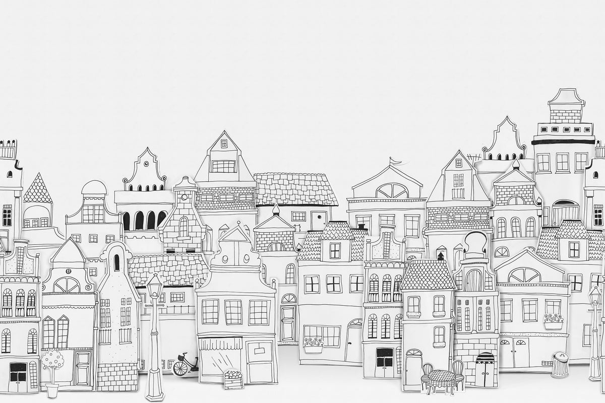 London Houses Black & White mural by Rebel Walls