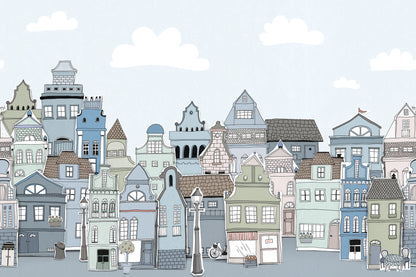London Houses Blue mural by Rebel Walls