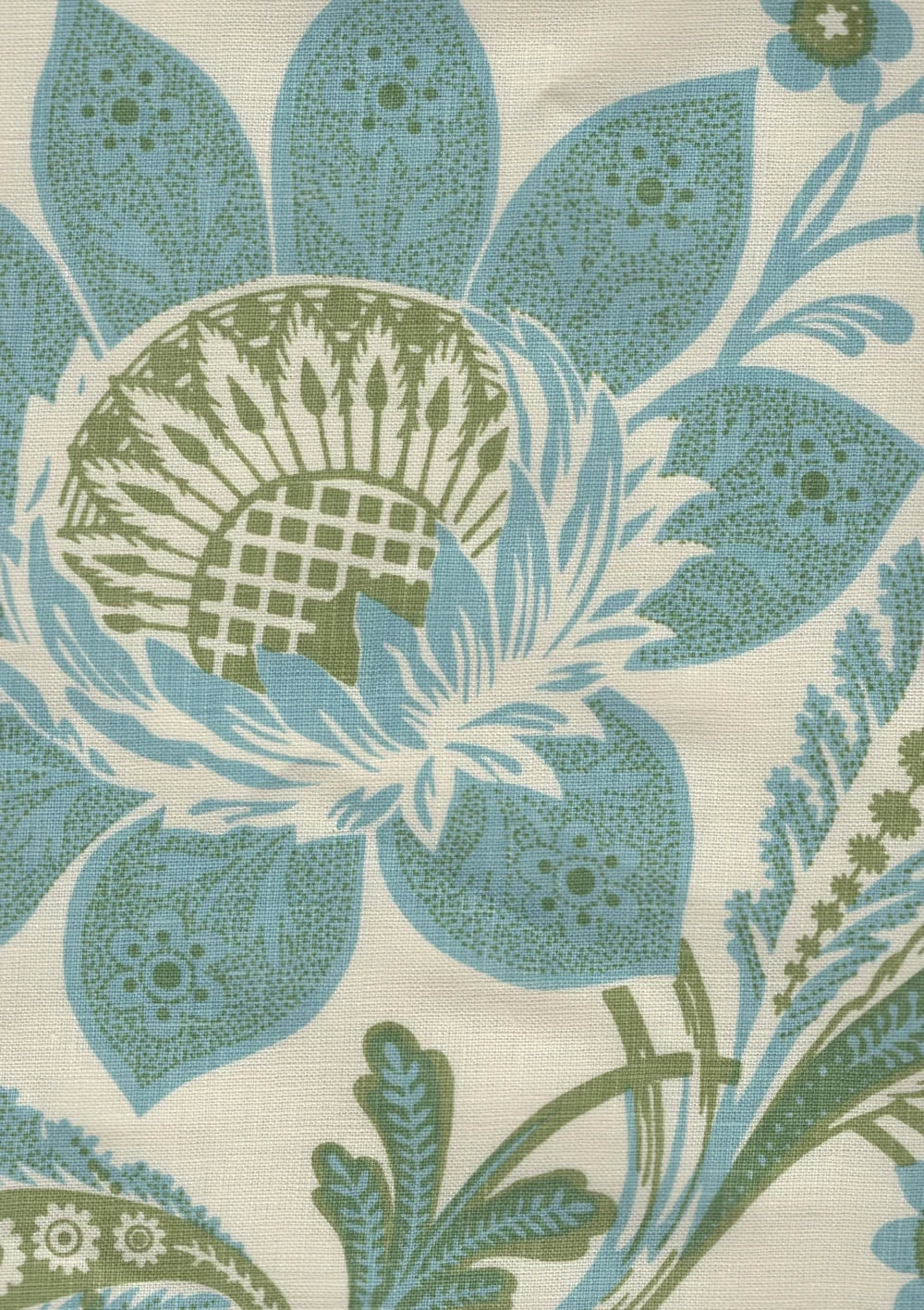 Lorraine Turquoise Green on Cream fabric by Home Couture