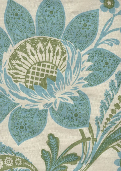 Lorraine Turquoise Green on Cream fabric by Home Couture