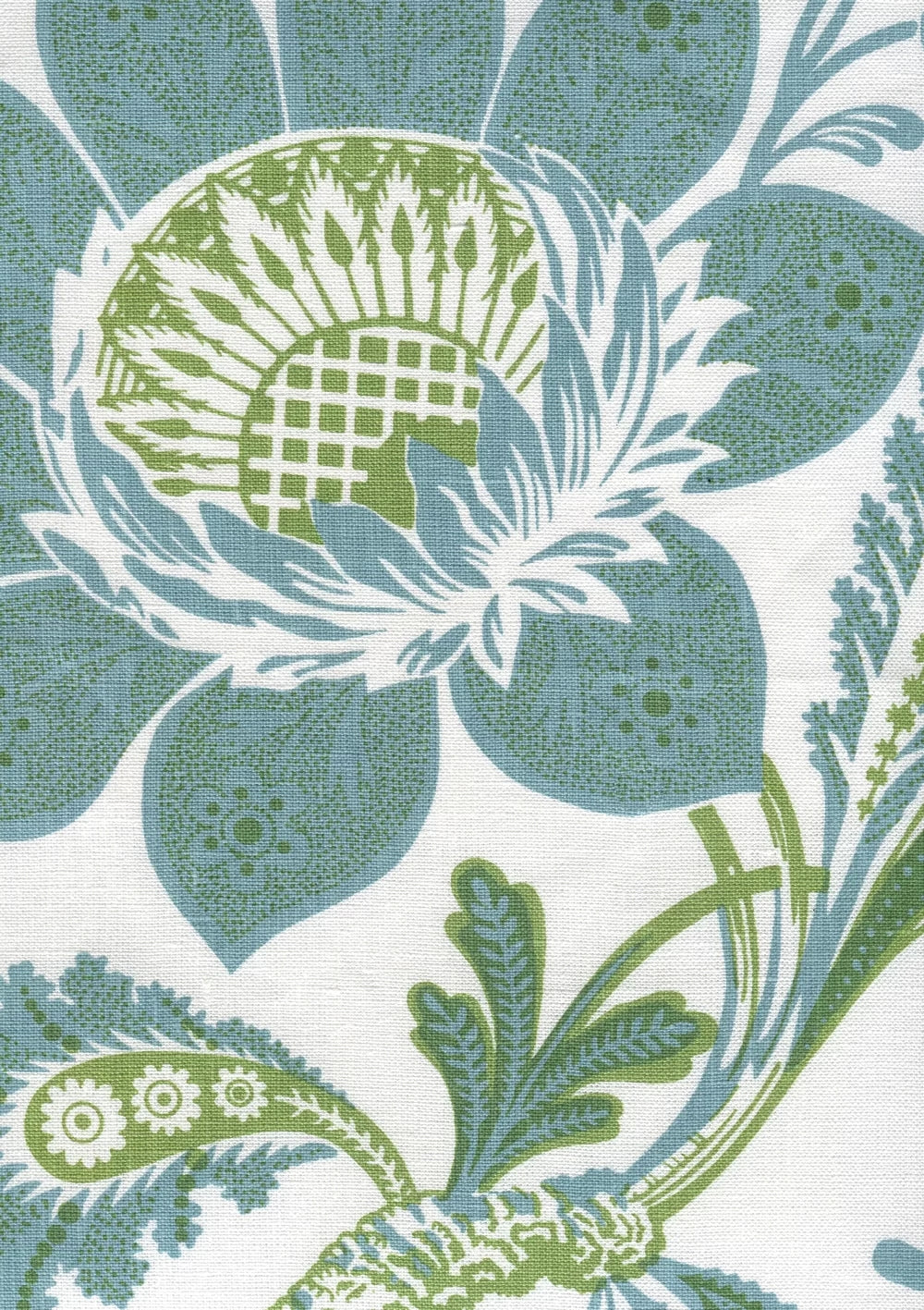 Lorraine Turquoise Green on White fabric by Home Couture