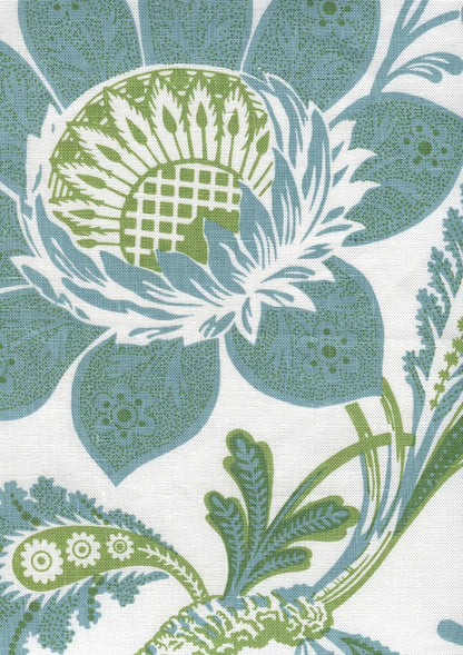 Lorraine Turquoise Green on White fabric by Home Couture