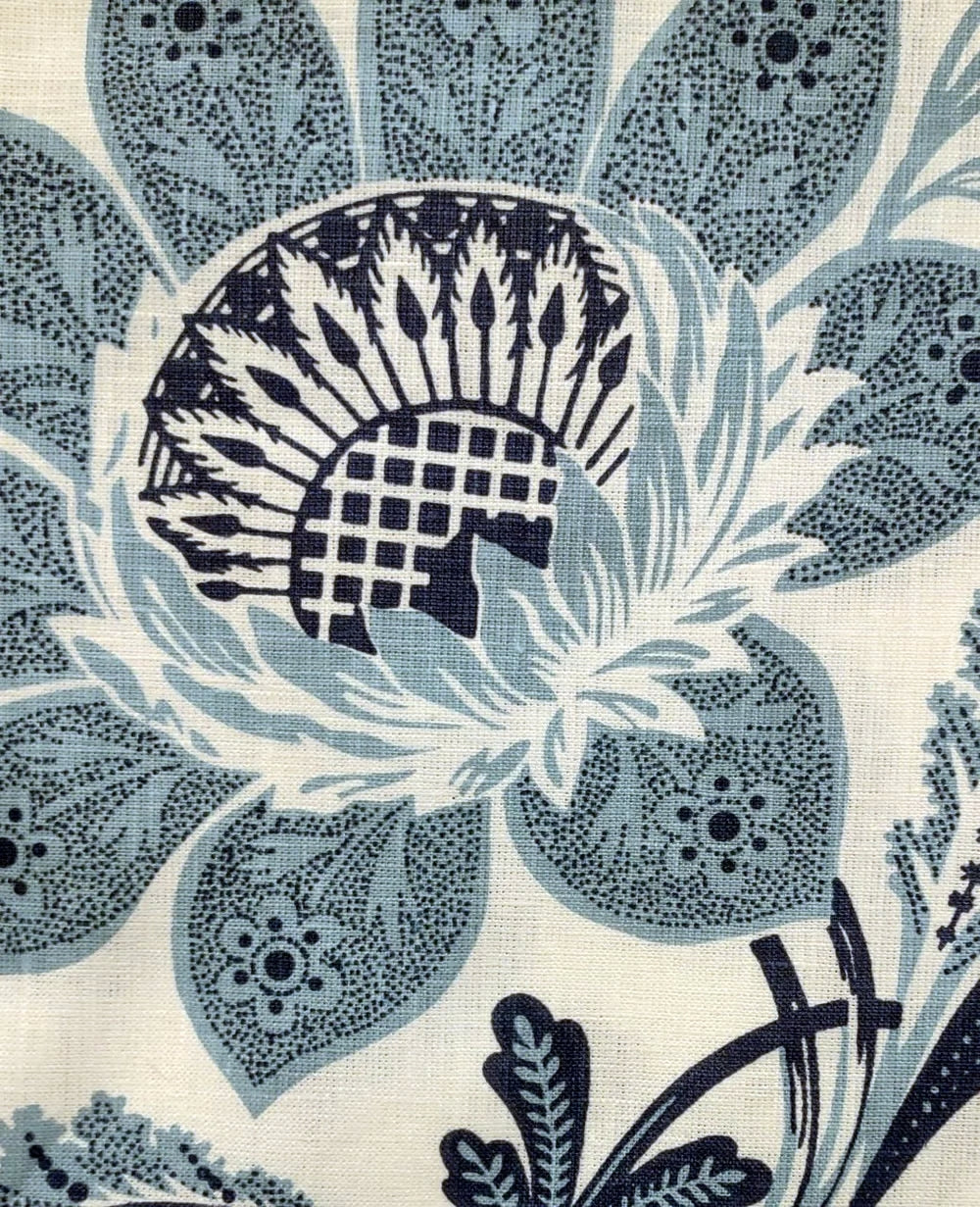 Lorraine Celestina Medium Blues on White fabric by Home Couture