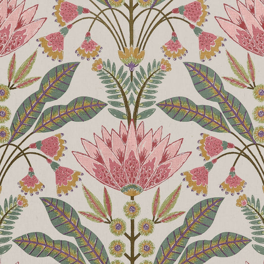 Lotus Fabric by Thibaut in Cranberry & Green (F914606)