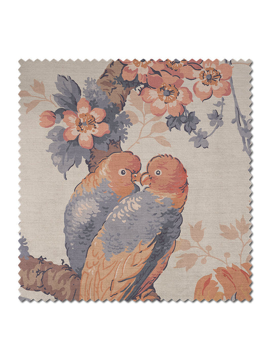 Lovebirds Velvet Fabric by Divine Savages in Papaya, pattern swatch