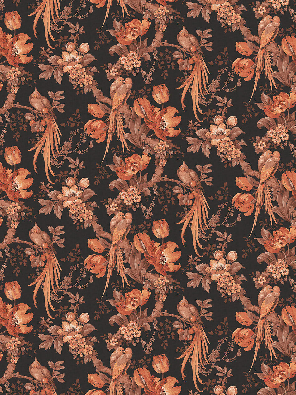 Lovebirds Wallpaper by Divine Savages in Black, pattern swatch