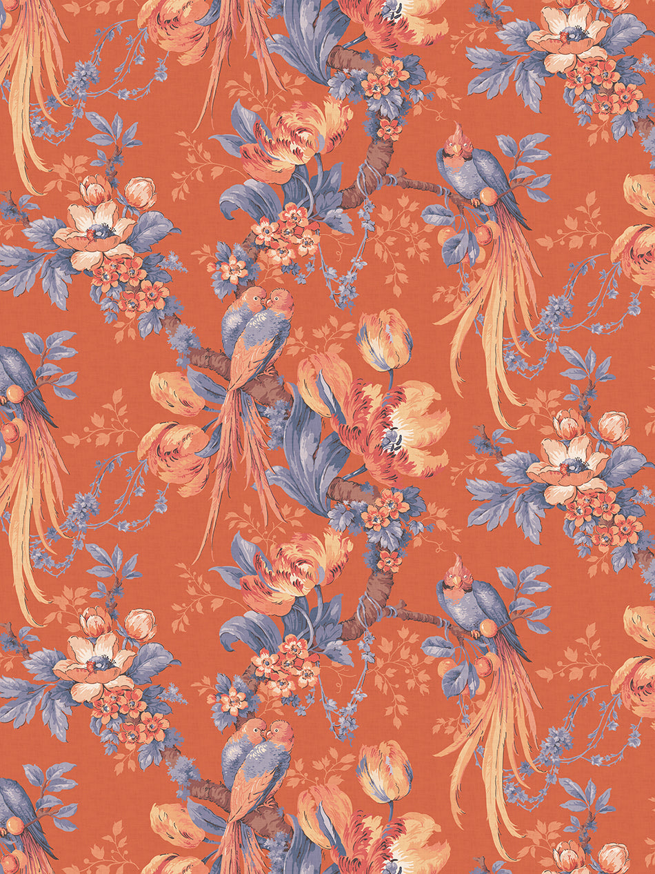 Lovebirds Wallpaper by Divine Savages in Burnt Sienna, pattern swatch