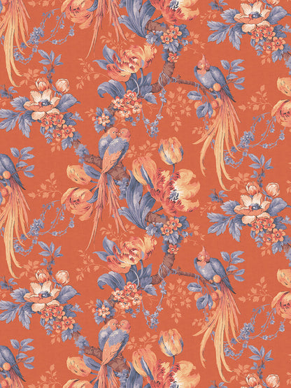 Lovebirds Wallpaper by Divine Savages in Burnt Sienna, pattern swatch