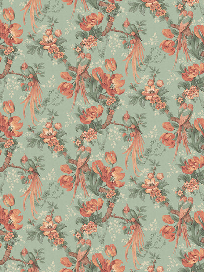Lovebirds Wallpaper by Divine Savages in Eggshell Green, pattern swatch
