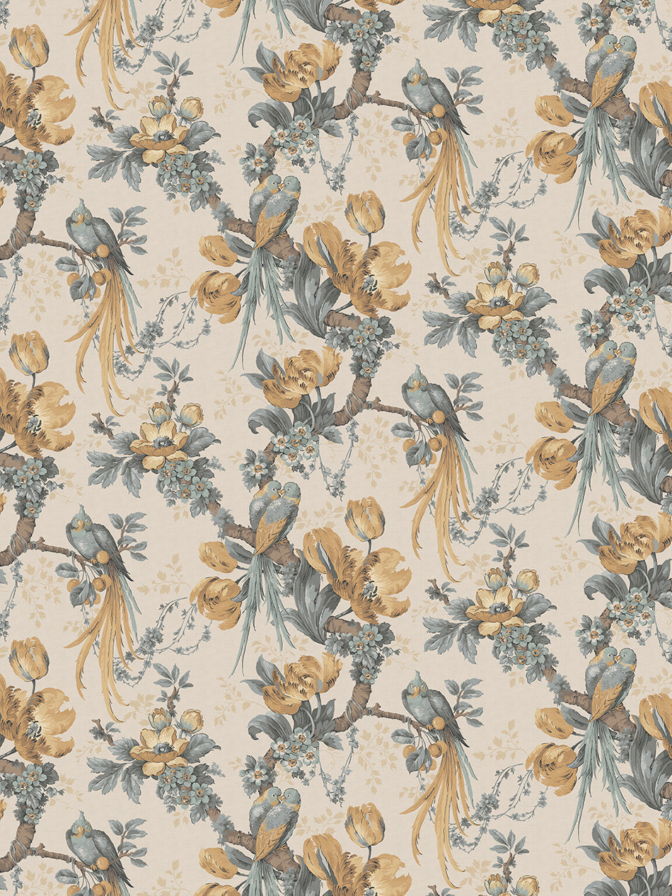 Lovebirds Wallpaper by Divine Savages in Honey, pattern swatch