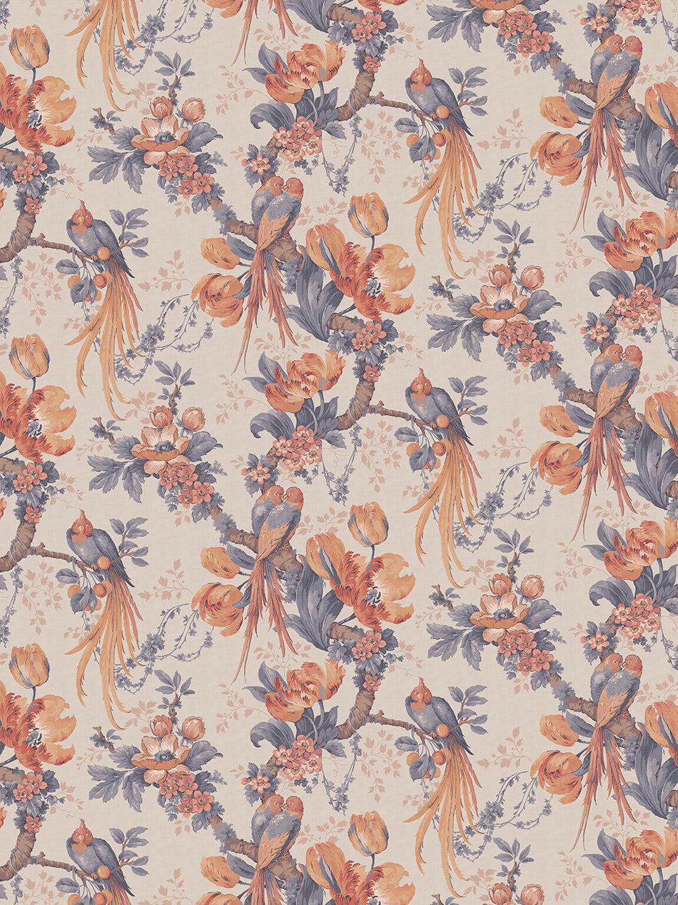 Lovebirds Wallpaper by Divine Savages in Papaya, pattern swatch