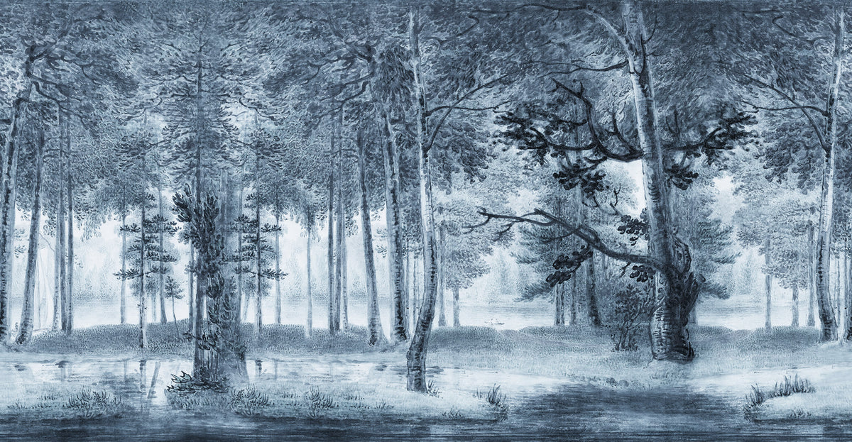 Lovers Forest Vintage Blue mural by Rebel Walls