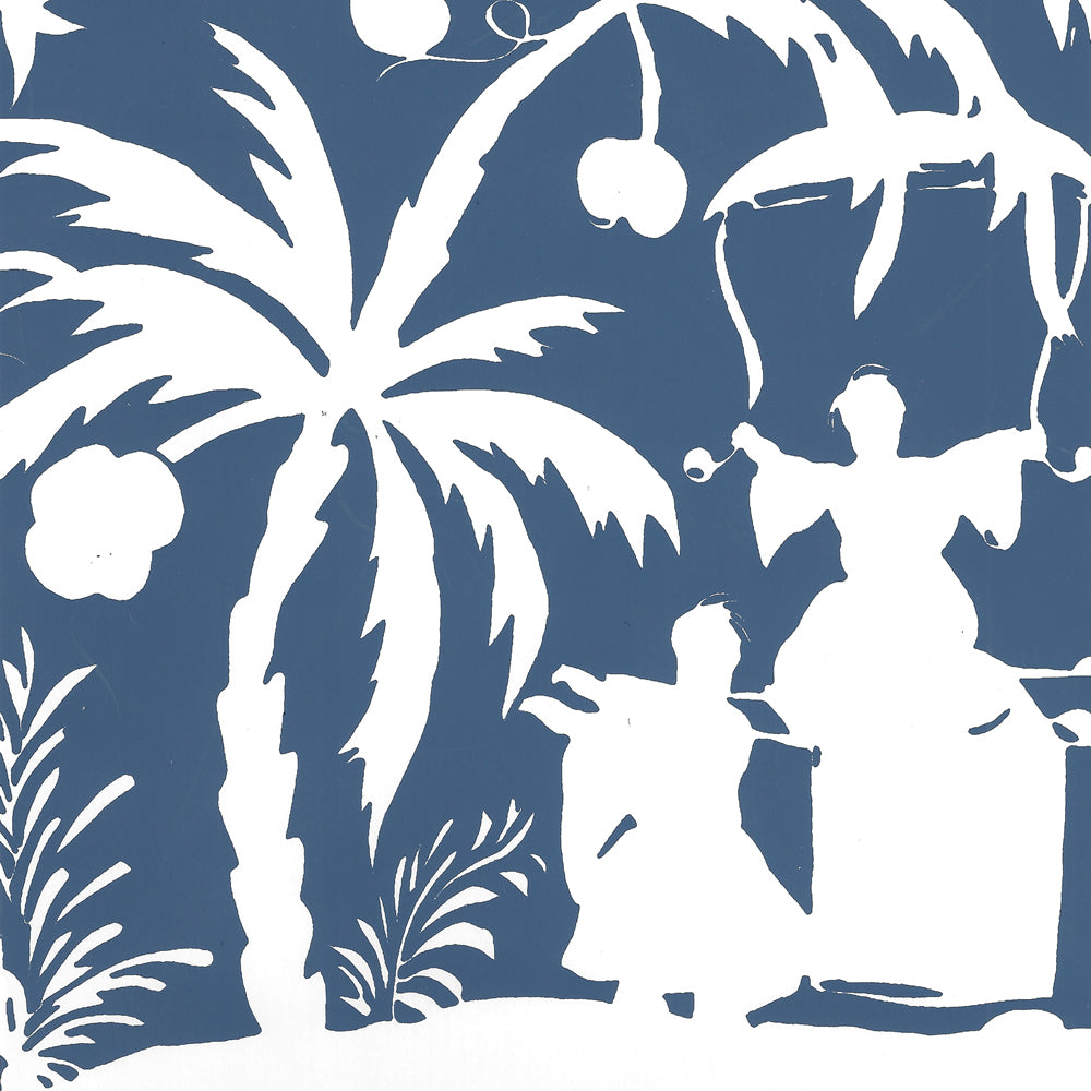 Lyford Background Navy on White wallpaper by China Seas