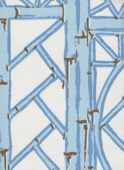 Lyford Trellis Light Blue French Brown on White fabric by China Seas