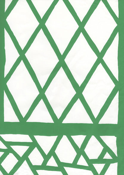 Lyford Trellis One Color Forest Clover Green on White wallpaper by China Seas