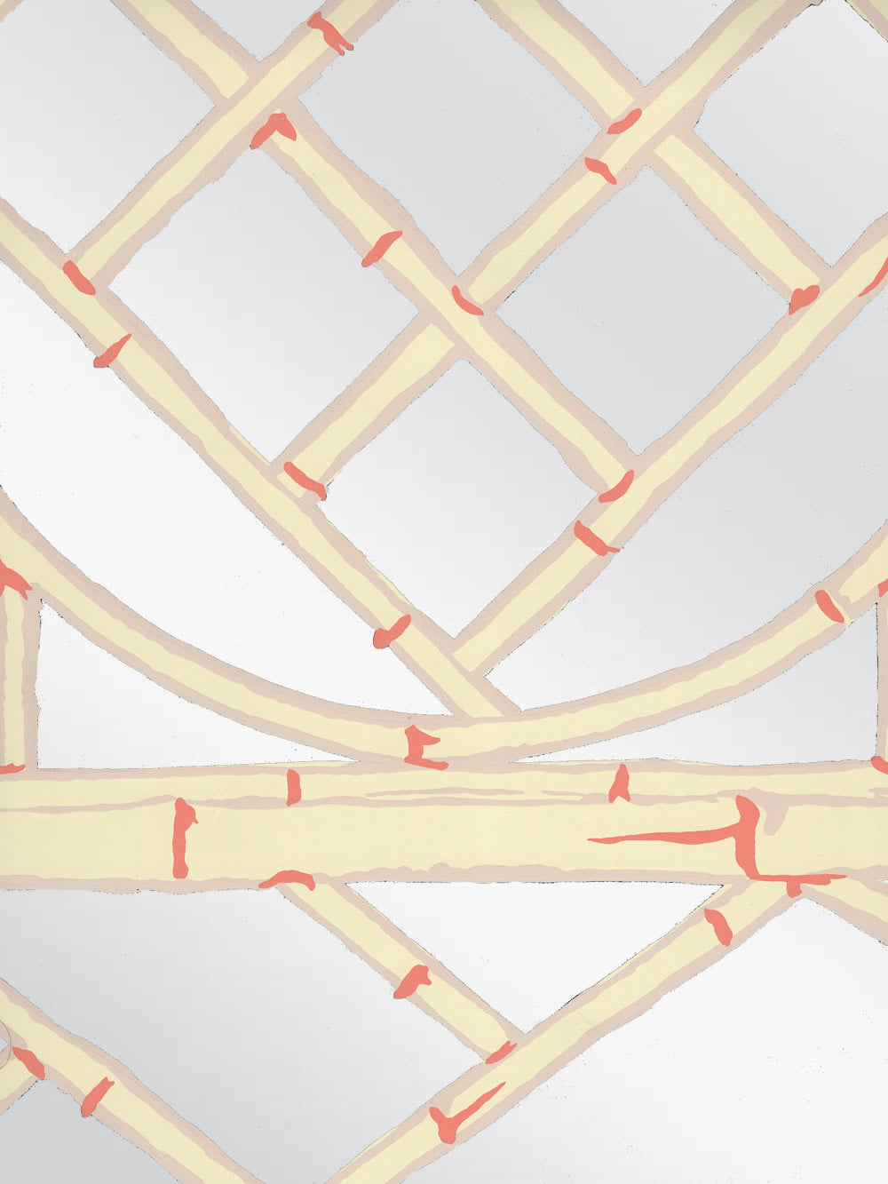 Lyford Trellis Beige Salmon on Silver Mylar wallpaper by China Seas