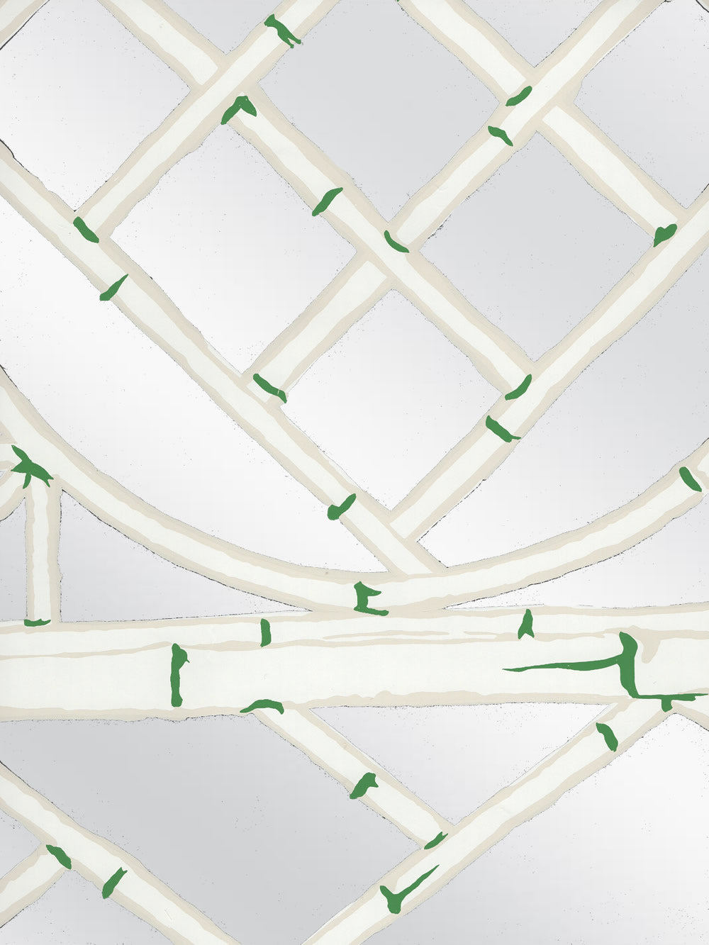 Lyford Trellis Beige Green on Silver Mylar wallpaper by China Seas