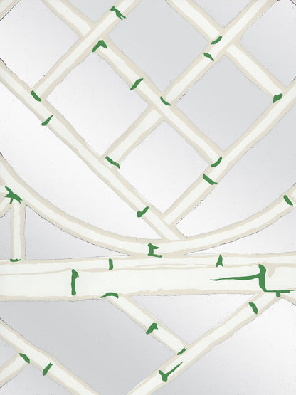 Lyford Trellis Beige Green on Silver Mylar wallpaper by China Seas