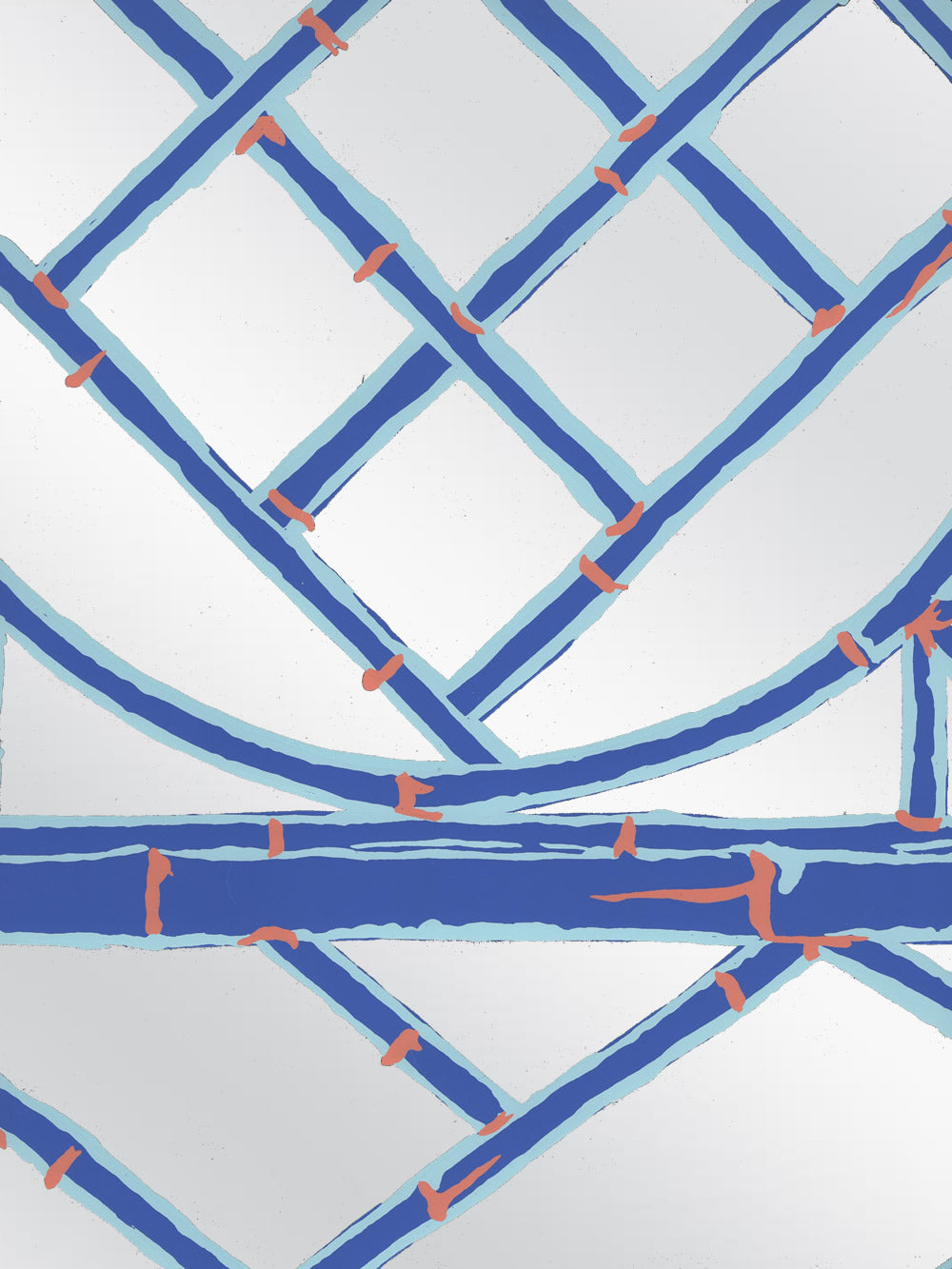 Lyford Trellis Navy New Blue Terracotta on Silver Mylar wallpaper by China Seas