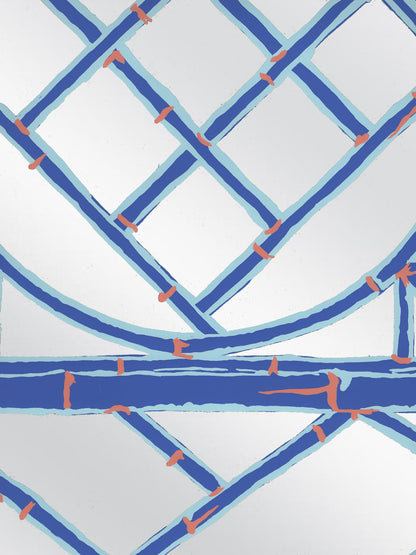 Lyford Trellis Navy New Blue Terracotta on Silver Mylar wallpaper by China Seas