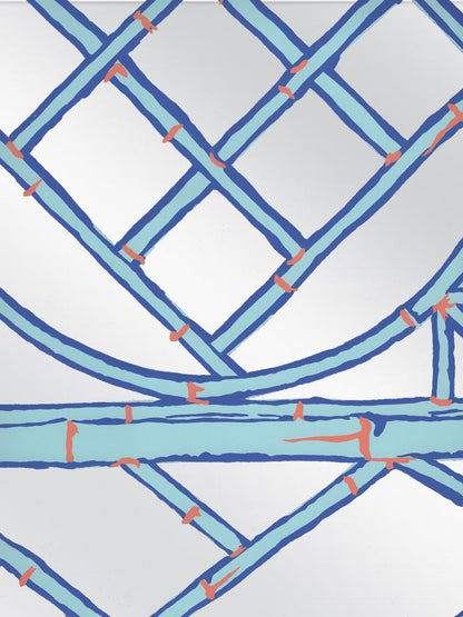 Lyford Trellis New Blue Navy Terracotta on Silver Mylar wallpaper by China Seas
