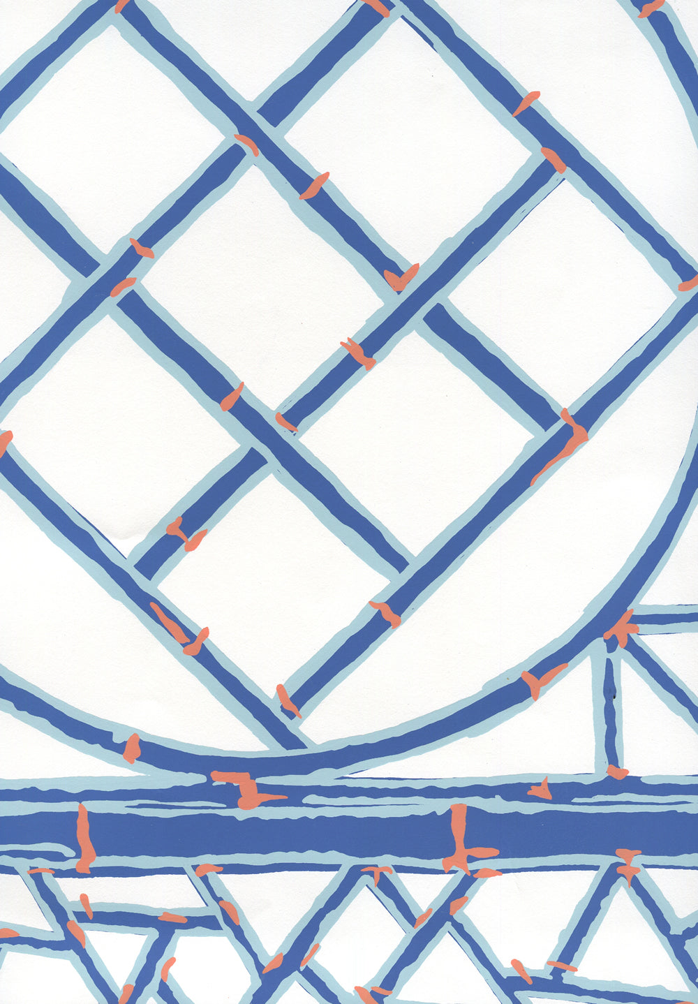 Lyford Trellis New Navy New Blue Terracotta on White wallpaper by China Seas