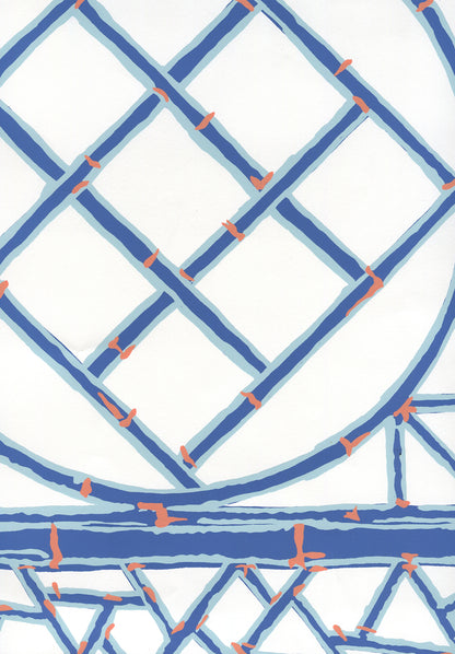Lyford Trellis New Navy New Blue Terracotta on White wallpaper by China Seas