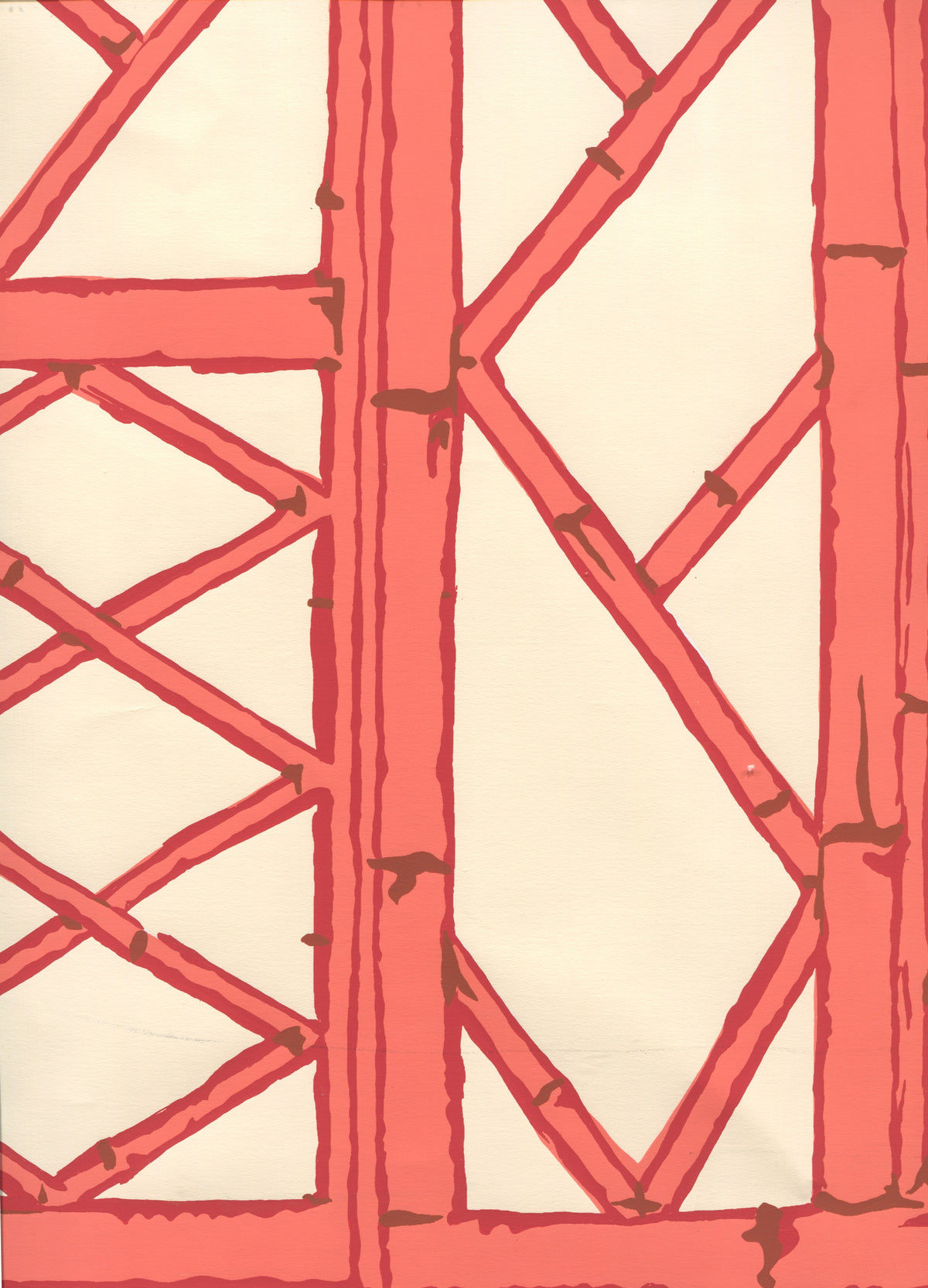 Lyford Trellis Beige Tangerine Red Merlot on Cream wallpaper by China Seas