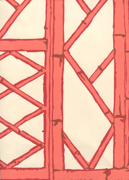 Lyford Trellis Beige Tangerine Red Merlot on Cream wallpaper by China Seas