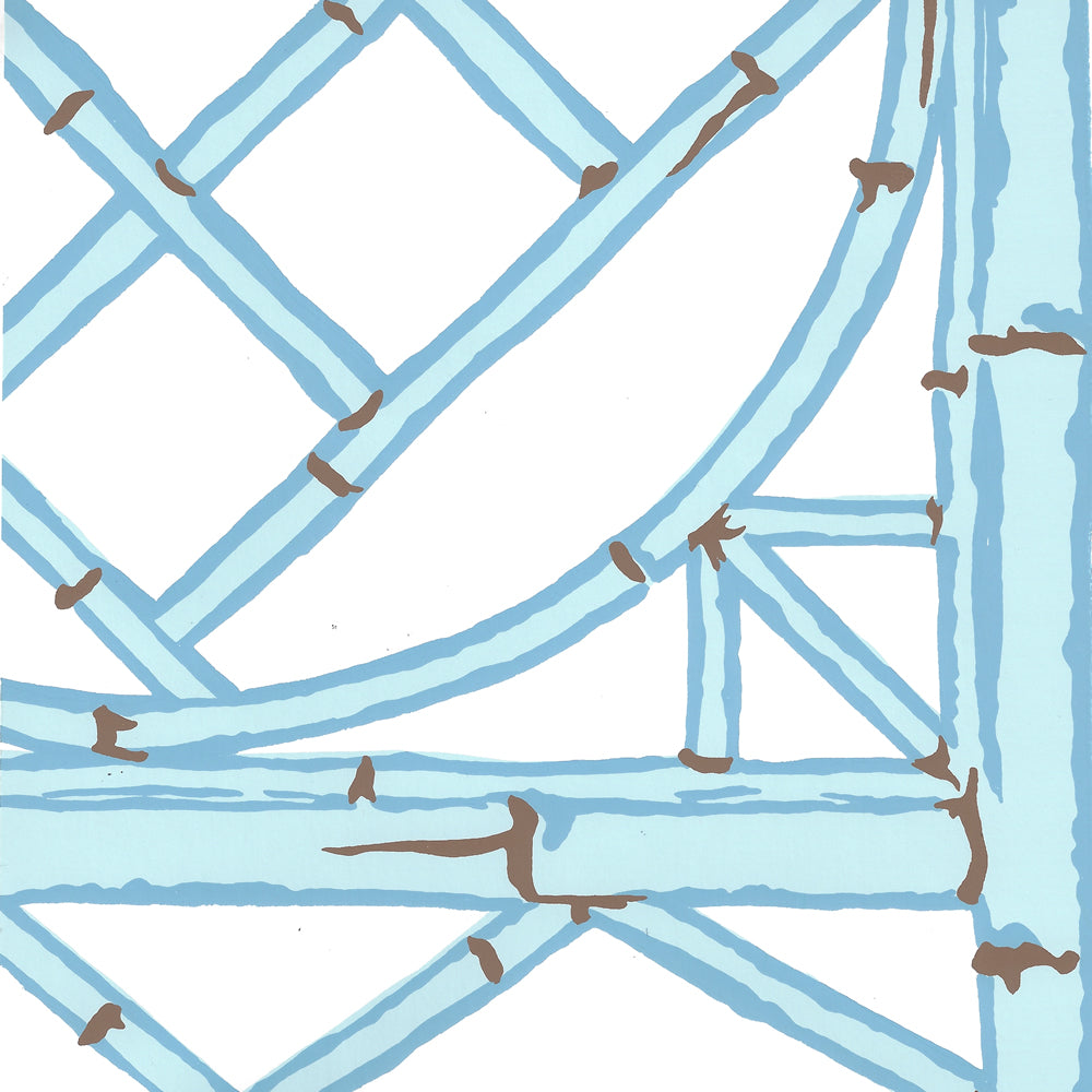 Lyford Trellis Light Blue French Blue Brown on White wallpaper by China Seas