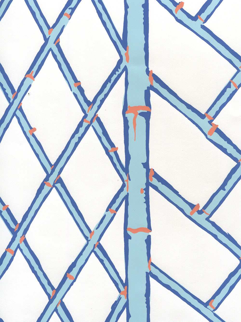 Lyford Trellis New Blue New Navy Terracotta on White wallpaper by China Seas