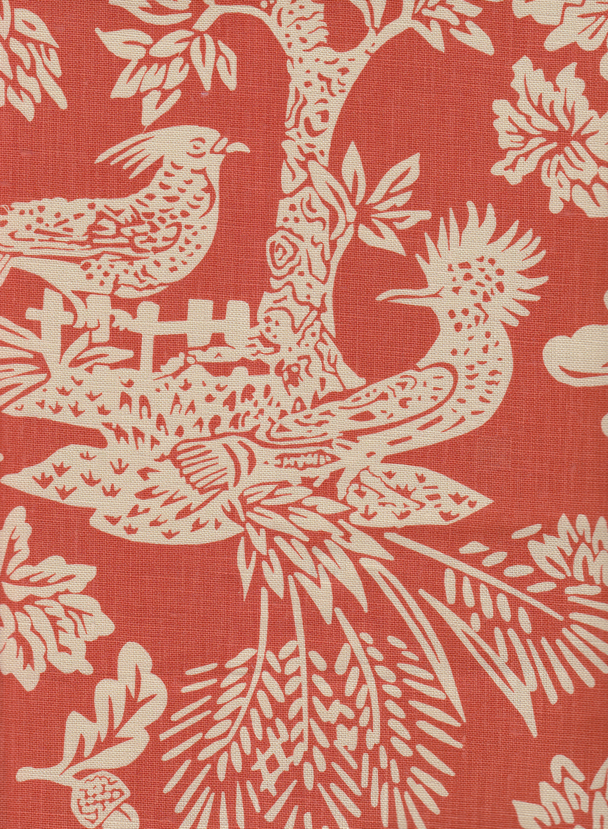 Magic Garden Reverse Burnt Orange on Tan fabric by Quadrille