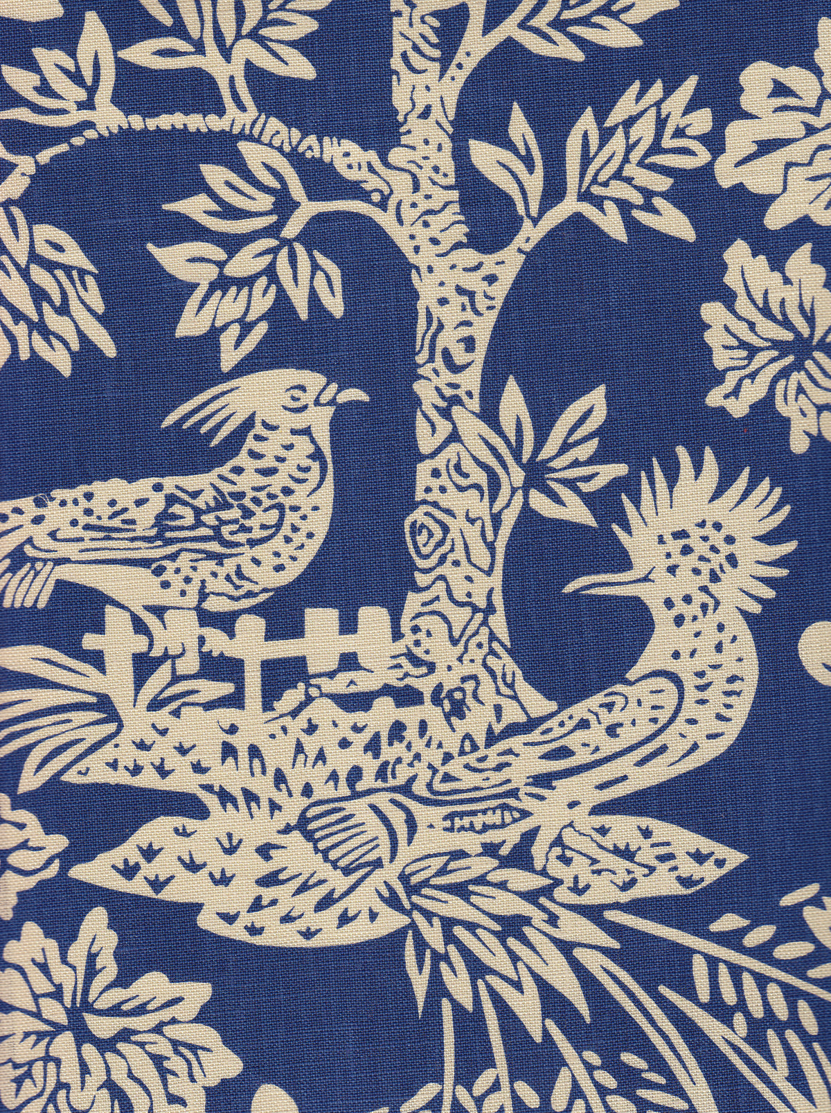 Magic Garden Reverse Navy on Tan fabric by Quadrille