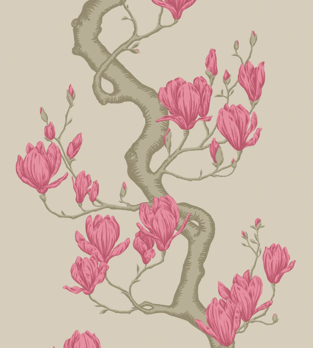 Magnolia Tree Wallpaper by Cole & Son Metallic Taupe & Magenta