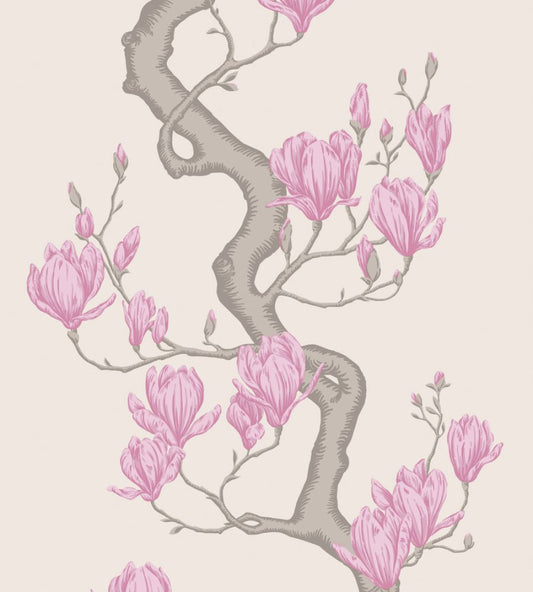 Magnolia Tree Wallpaper by Cole & Son Parchment & Soft Fuchsia