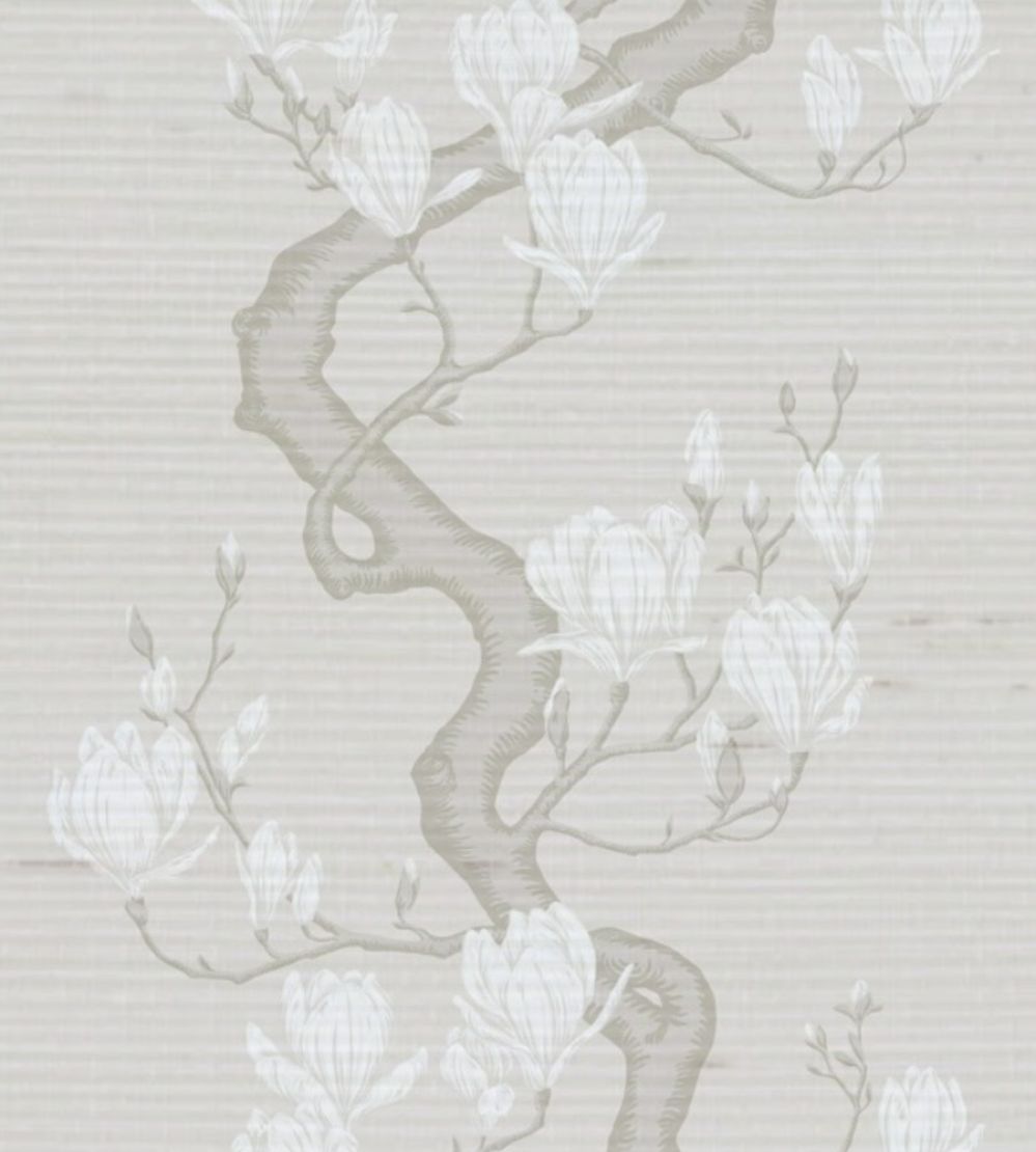 Magnolia Tree - Raw Slub Silk Wallpaper by Cole & Son Soft Cream & Powder
