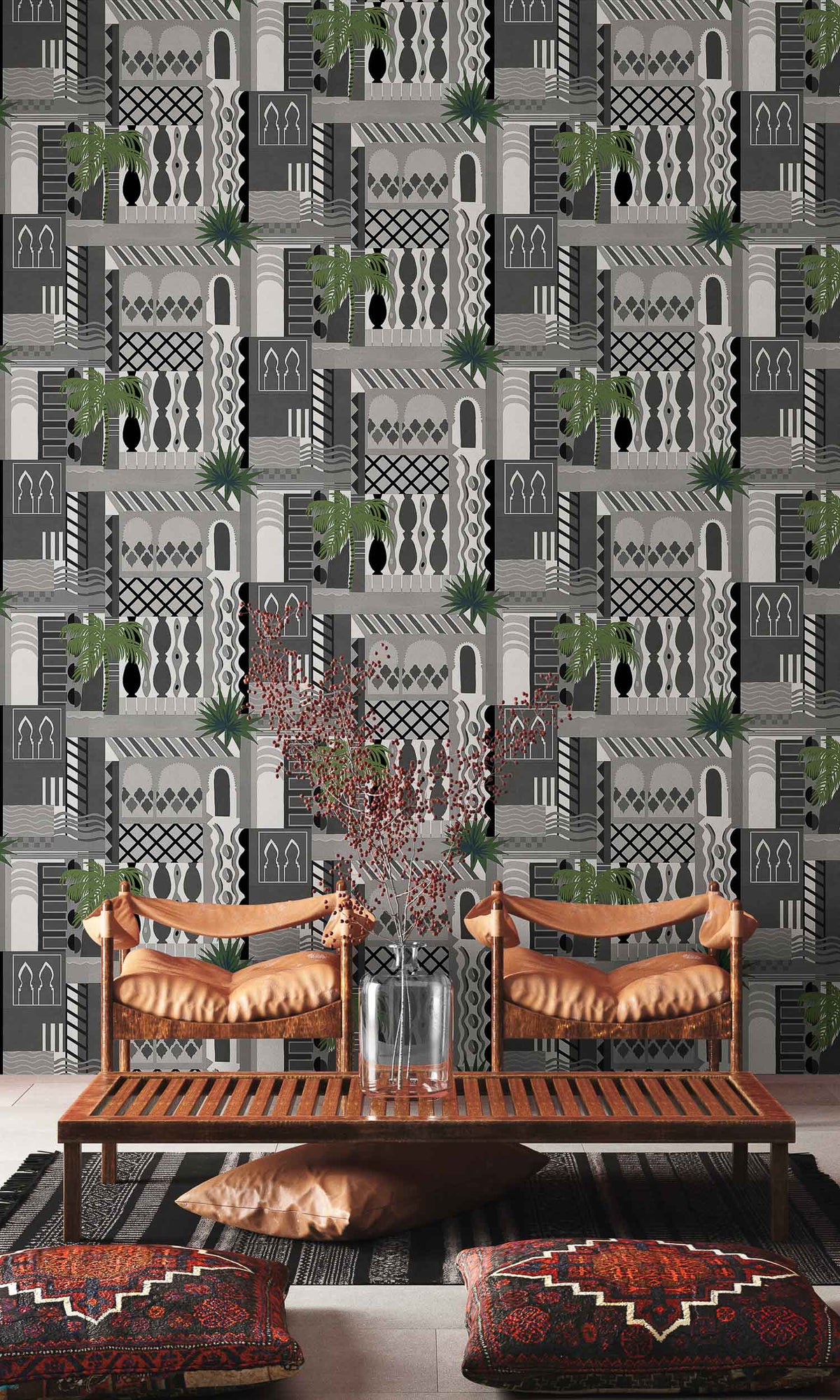 Majorelle wallpaper by Coordonné in Off, shown in a styled room