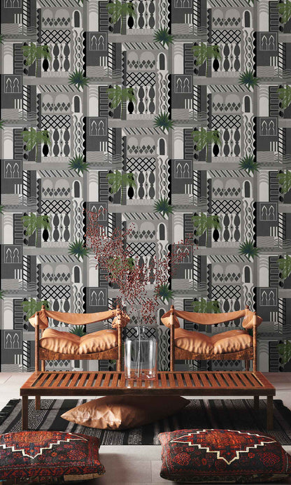 Majorelle wallpaper by Coordonné in Off, shown in a styled room