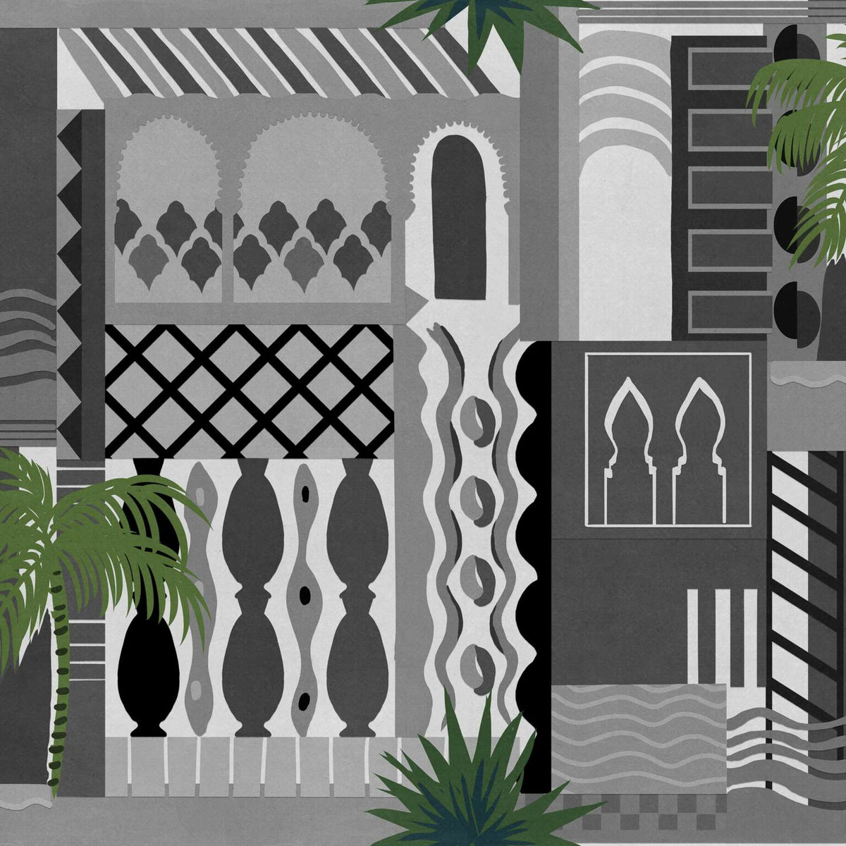 Majorelle wallpaper by Coordonné in Off, flat pattern view