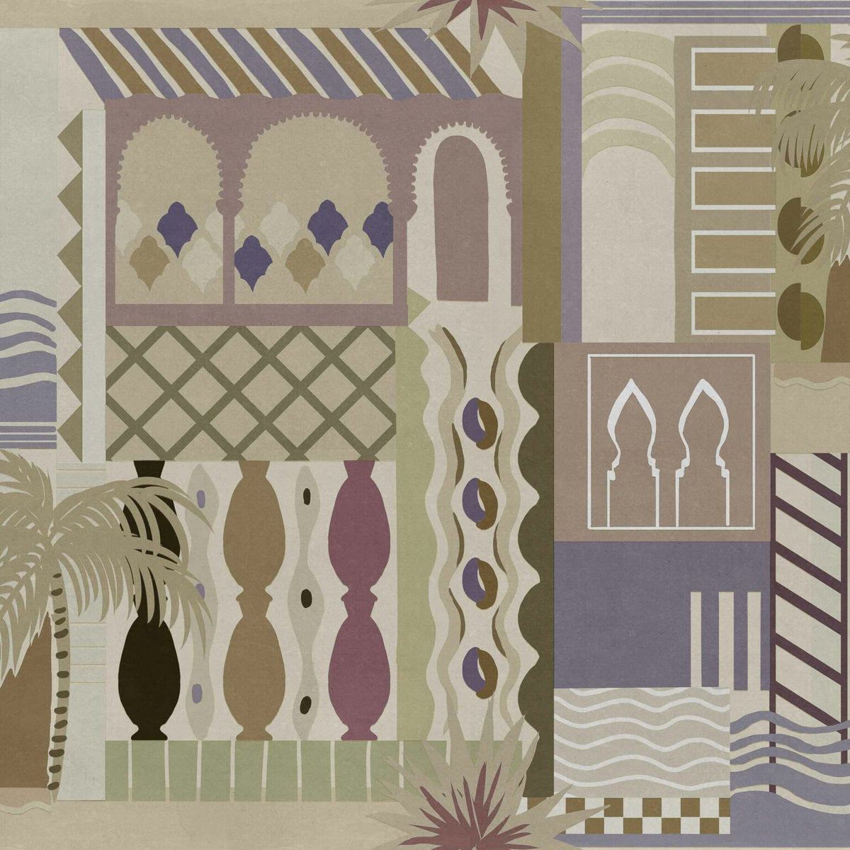 Majorelle wallpaper by Coordonné in Sand, flat pattern view