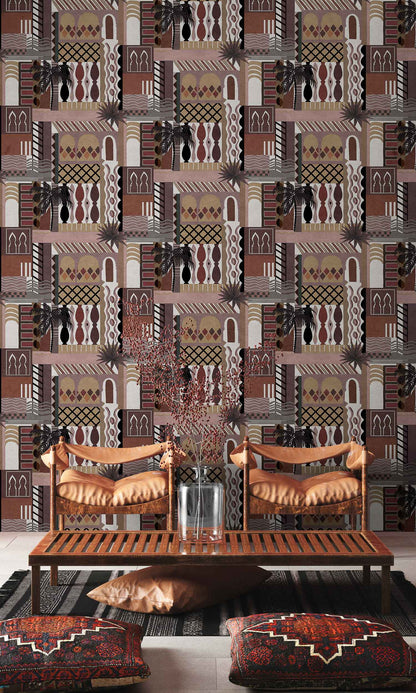 Majorelle wallpaper by Coordonné in Terracota, shown in a styled room