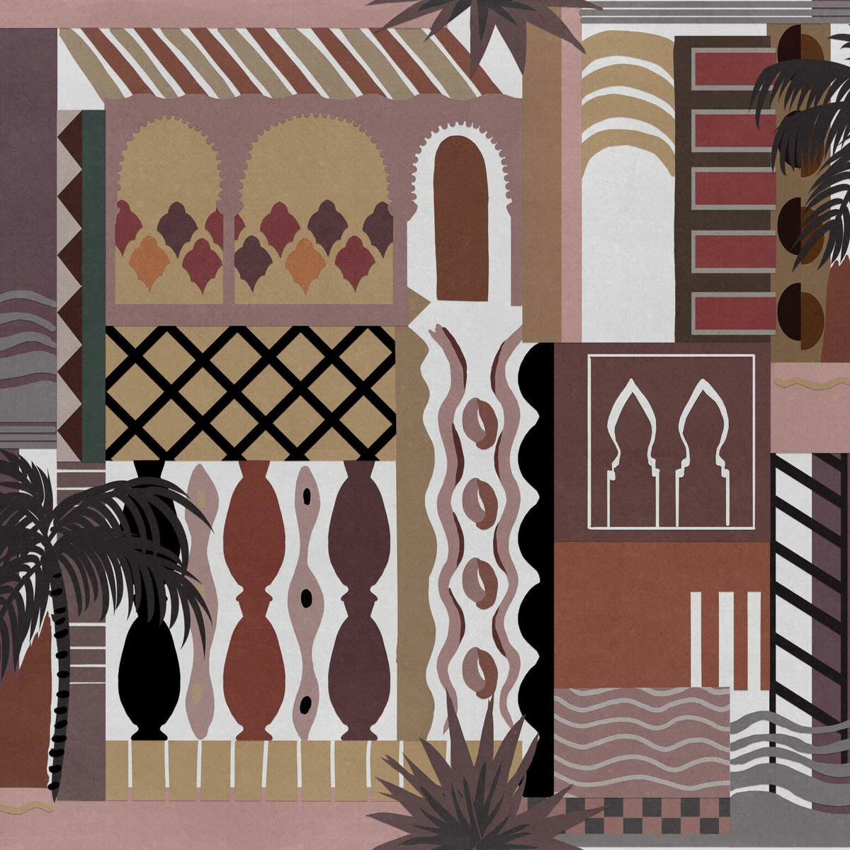 Majorelle wallpaper by Coordonné in Terracota, flat pattern view